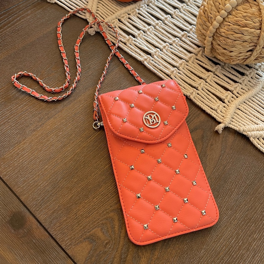 Badgley Mischka Crossbody/Phone Holder Orange Studded NWOT